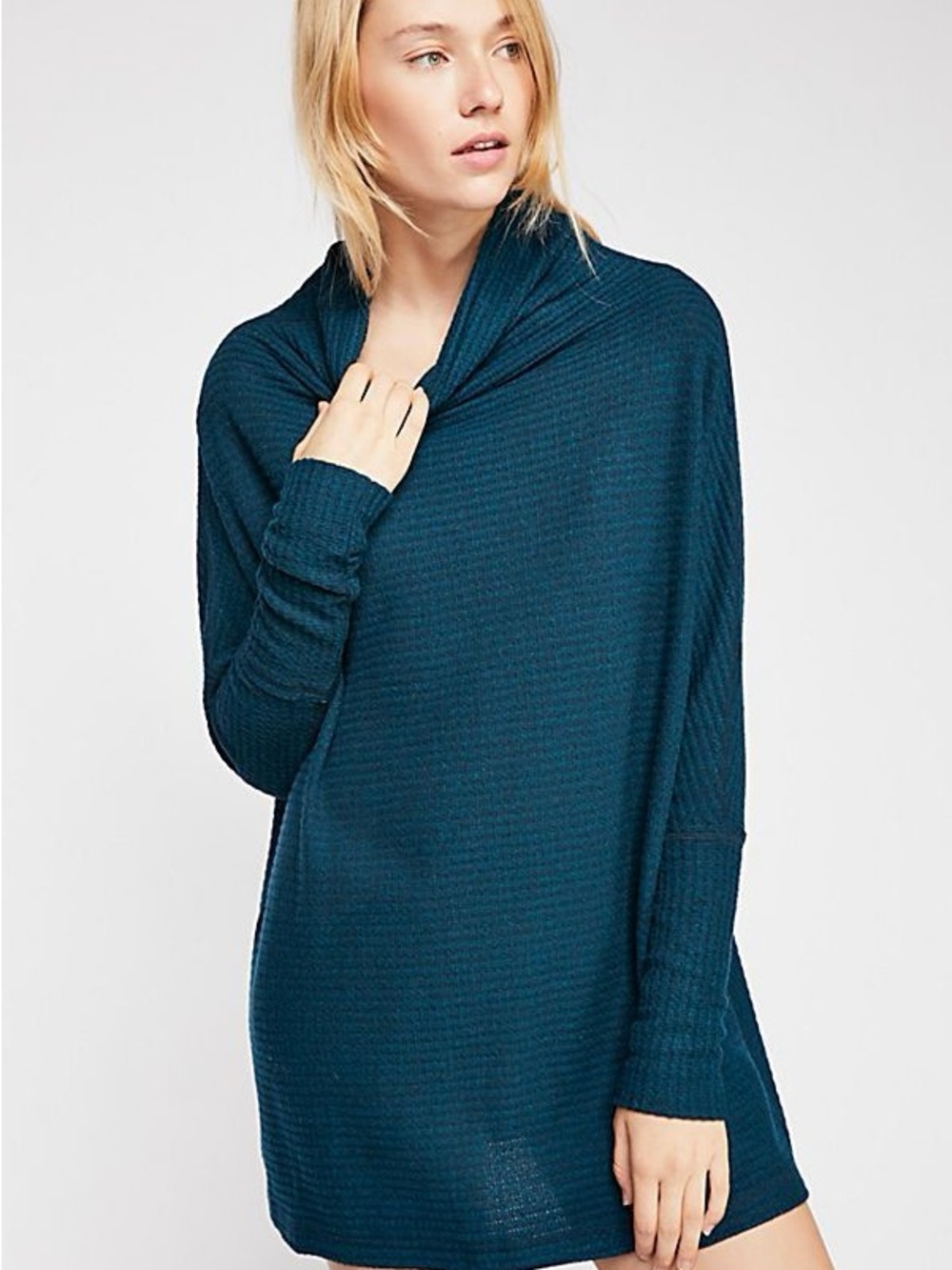Free People We The Free Kitty Thermal Tunic Top in Teal Size XS Oversized Cozy